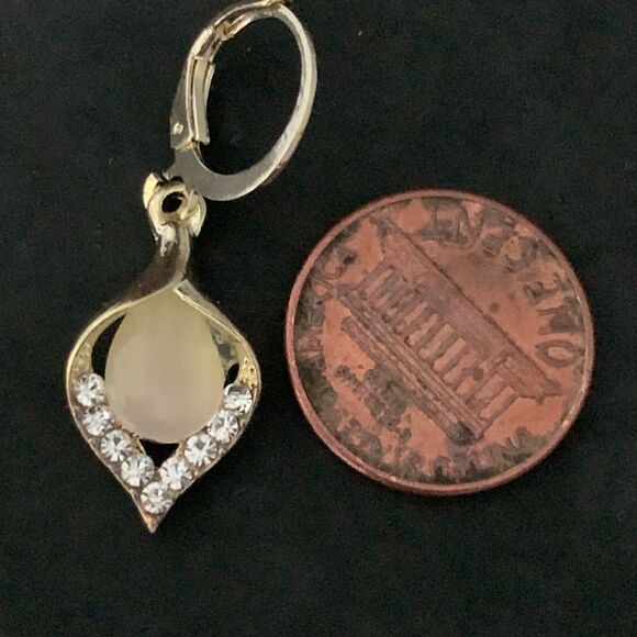 Polished Leaf Teardrop Earrings, Faux Opal & Rhinestones, Gold-Tone - Picture 8 of 11